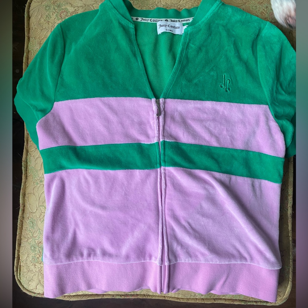 Juicy couture velour zip up in pink and green